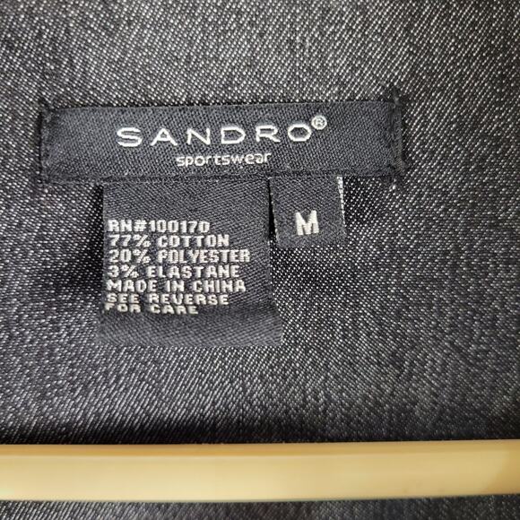 Sandro womens black wash denim belted button front cargo pocket jacket Size Med - Picture 3 of 6